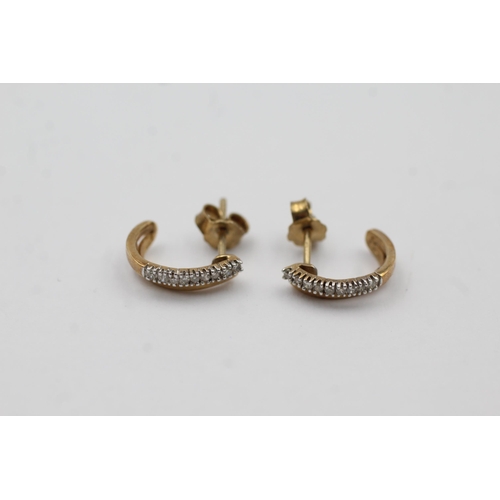 61 - 9ct Gold Diamond Half Hoop Earrings (1.3g)