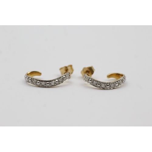 63 - 10ct Gold Diamond Half Hoop Earrings (1.6g)