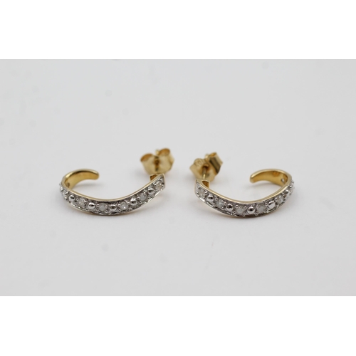 63 - 10ct Gold Diamond Half Hoop Earrings (1.6g)