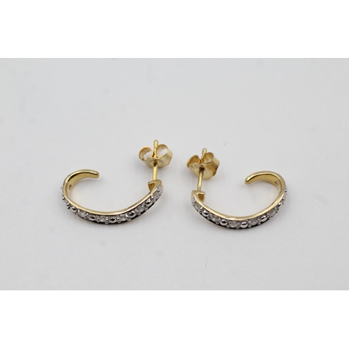 63 - 10ct Gold Diamond Half Hoop Earrings (1.6g)