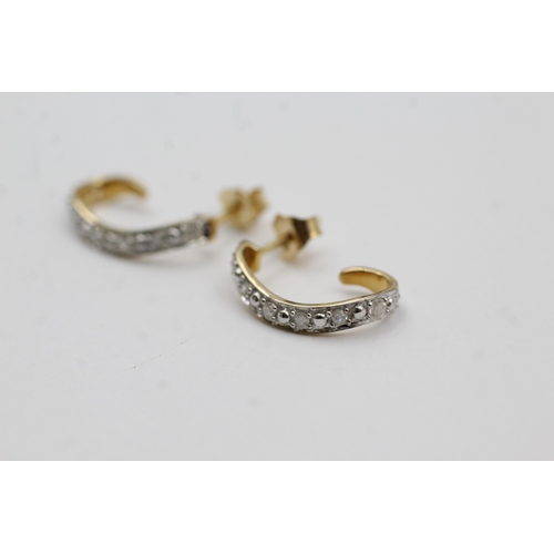 63 - 10ct Gold Diamond Half Hoop Earrings (1.6g)