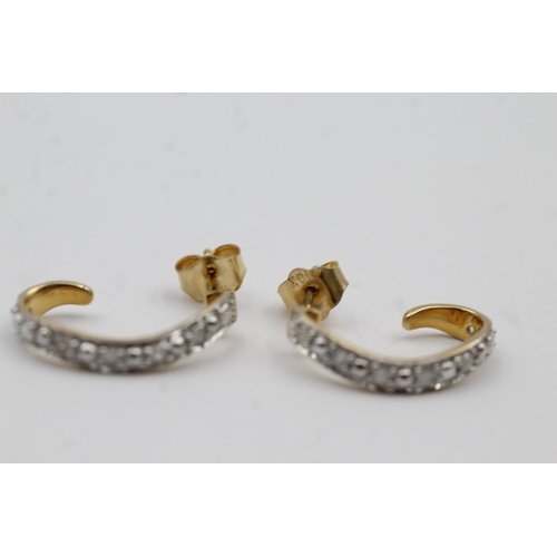 63 - 10ct Gold Diamond Half Hoop Earrings (1.6g)