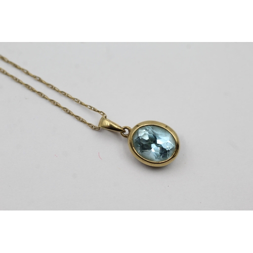 66 - 9ct Gold Blue Topaz Pendant Necklace (2.3g)