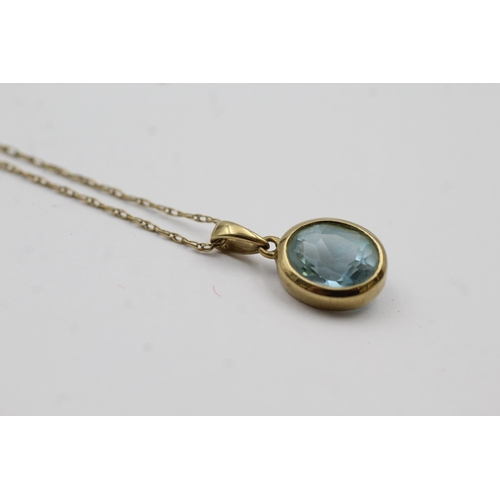 66 - 9ct Gold Blue Topaz Pendant Necklace (2.3g)