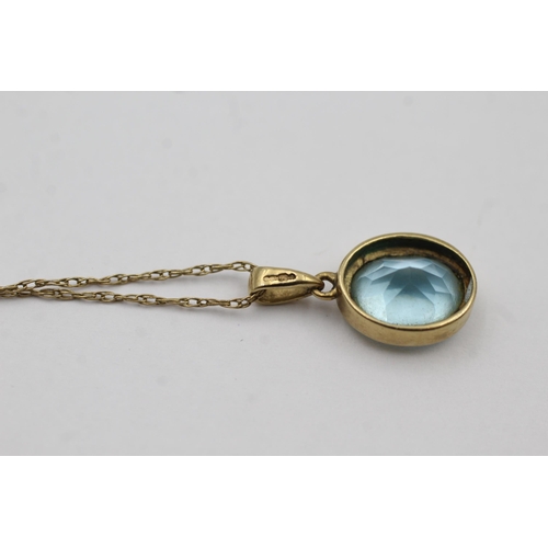 66 - 9ct Gold Blue Topaz Pendant Necklace (2.3g)