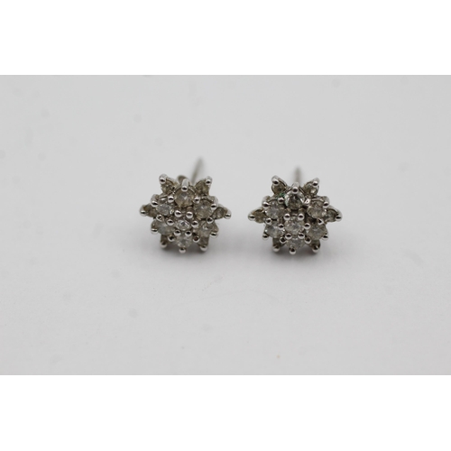 70 - 18ct White Gold Diamond Floral Cluster Earrings With 9ct Gold Backs (2g)