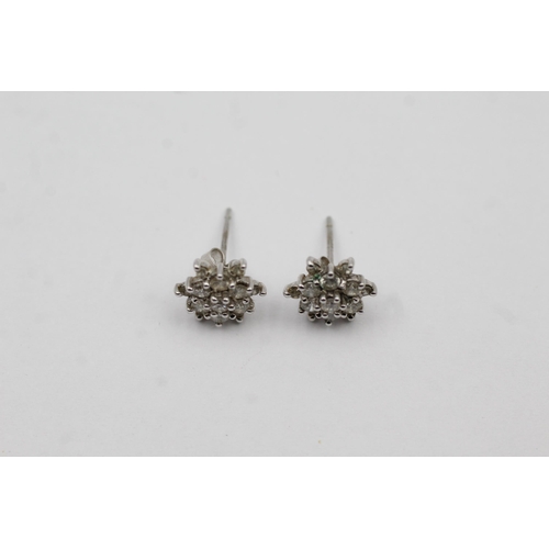 70 - 18ct White Gold Diamond Floral Cluster Earrings With 9ct Gold Backs (2g)