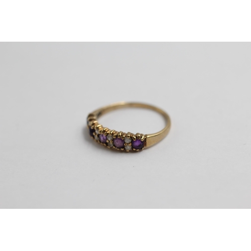 84 - 9ct Gold Amethyst Five Stone Ring With Diamond Spacers (1.2g) size L