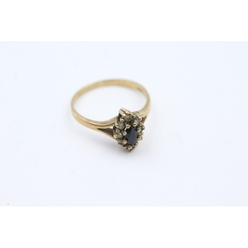 88 - 9ct Gold Diamond & Sapphire Cluster Ring (1.8g) size L