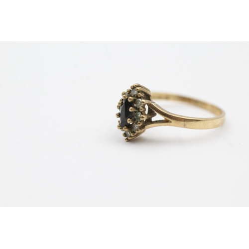 88 - 9ct Gold Diamond & Sapphire Cluster Ring (1.8g) size L