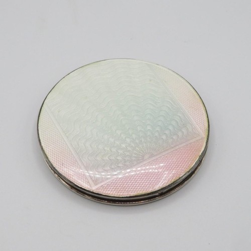 228 - Vintage Hallmarked 1920 Birmingham STERLING SILVER Guilloche Enamel Compact 66g