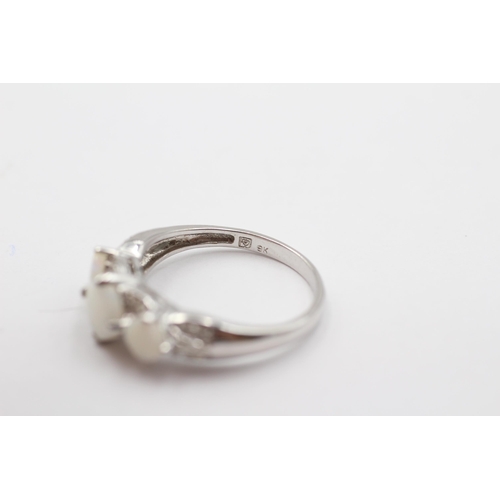 1 - 9ct White Gold Opal & Diamond Trilogy Ring (2.4g) size N