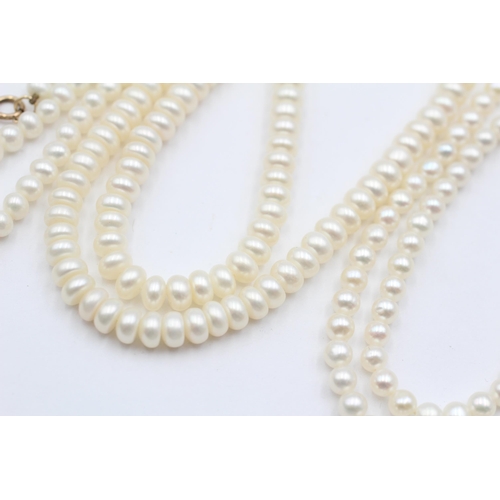 103 - 3 X 9ct Gold Clasped Pearl Single Strand Necklaces (48.2g)