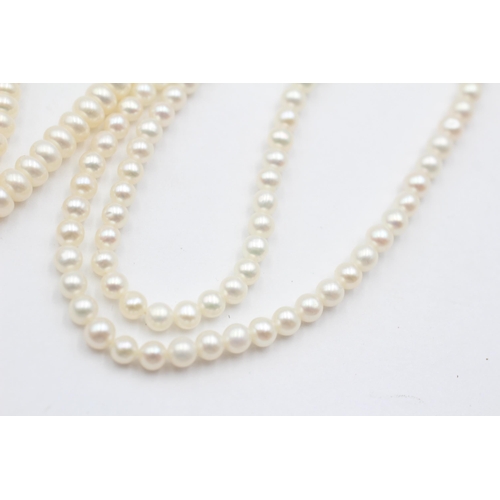 103 - 3 X 9ct Gold Clasped Pearl Single Strand Necklaces (48.2g)