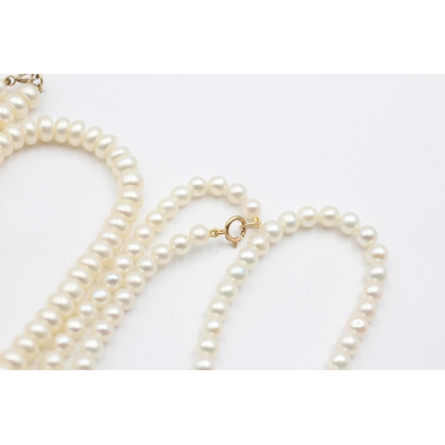 103 - 3 X 9ct Gold Clasped Pearl Single Strand Necklaces (48.2g)