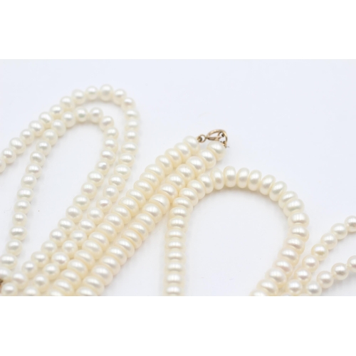 103 - 3 X 9ct Gold Clasped Pearl Single Strand Necklaces (48.2g)