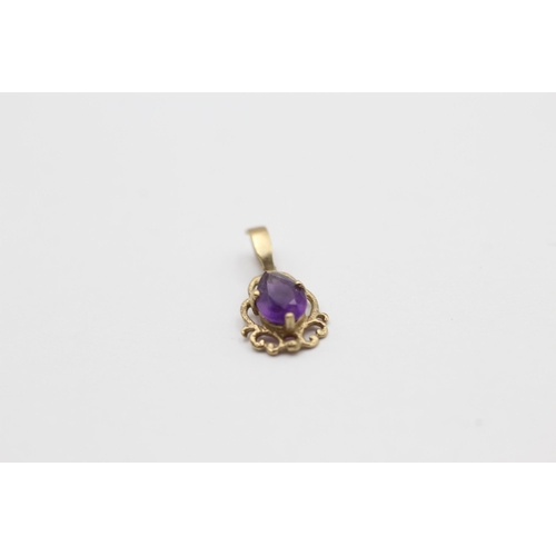 107 - 3 X 9ct Gold Amethyst Pendants Inc. Diamond (1.6g)