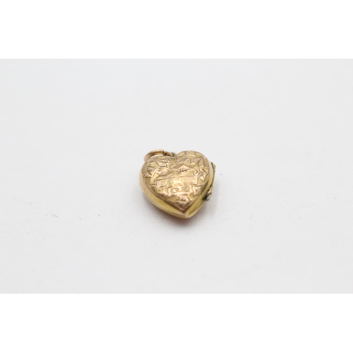 114 - 9ct Gold Ornate Etched Heart Locket Pendant (1.4g)