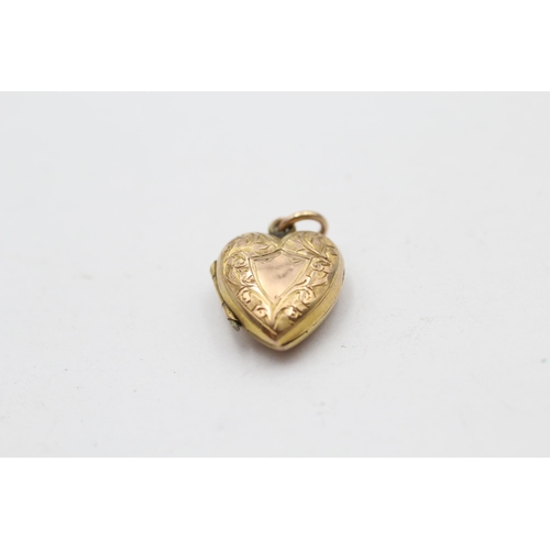 114 - 9ct Gold Ornate Etched Heart Locket Pendant (1.4g)