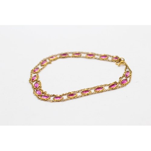 116 - 10ct Gold Ruby Marquise Cut Fancy Ladder Chain Bracelet (2.6g)