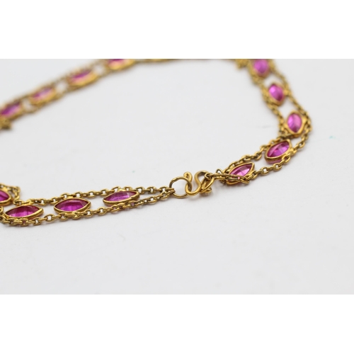 116 - 10ct Gold Ruby Marquise Cut Fancy Ladder Chain Bracelet (2.6g)