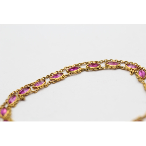 116 - 10ct Gold Ruby Marquise Cut Fancy Ladder Chain Bracelet (2.6g)