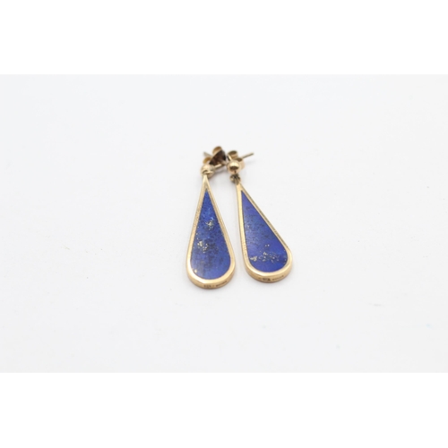 129 - 9ct Gold Lapis Lazuli Teardrop Cut Drop Stud Earrings (3.3g)