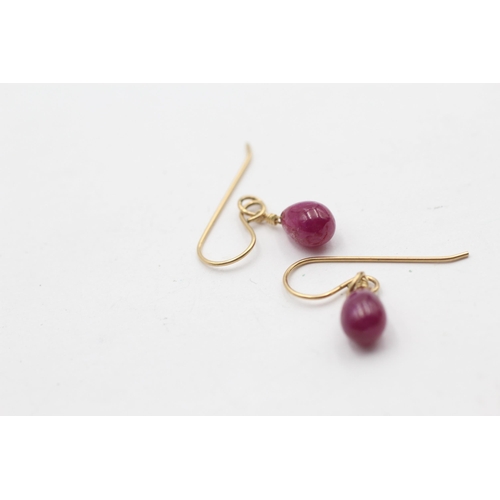 130 - 9ct Gold Ruby Drop Earrings (2g)