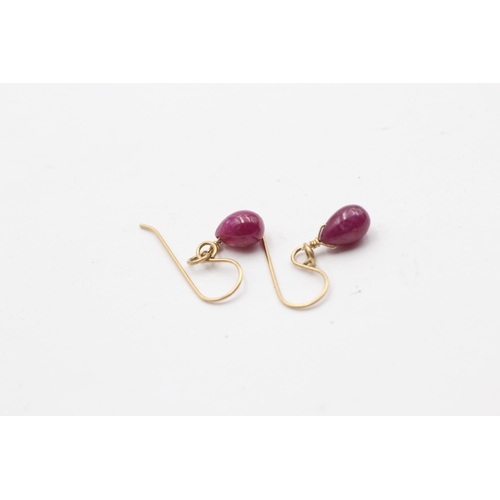 130 - 9ct Gold Ruby Drop Earrings (2g)