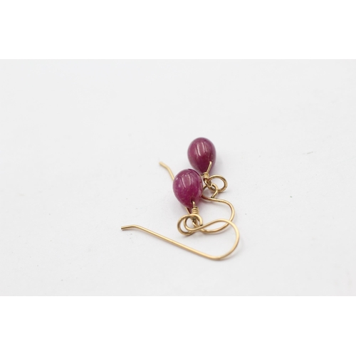 130 - 9ct Gold Ruby Drop Earrings (2g)