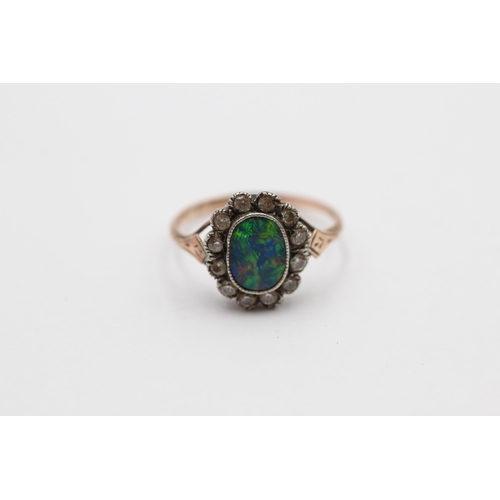 135 - 9ct Rose And White Gold Opal Doublet And Paste Oval Halo Cluster Dress Ring (1.7g) size M