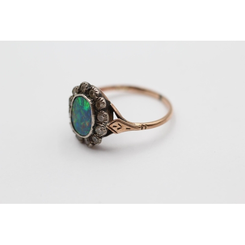 135 - 9ct Rose And White Gold Opal Doublet And Paste Oval Halo Cluster Dress Ring (1.7g) size M