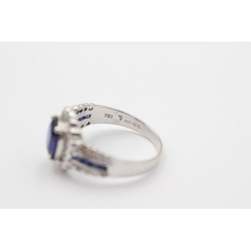 140 - 18ct White Gold Diamond And Sapphire Lace Halo Cluster And Shoulder Set Dress Ring (4.2g) size P1/2