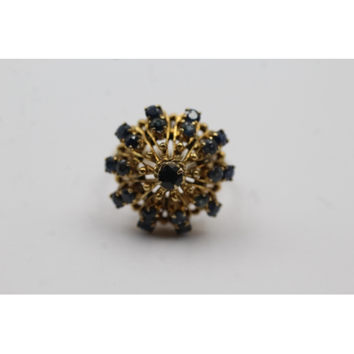 149 - 14ct Gold Sapphire Filigree Ornate Tower Cluster Cocktail Ring (5.5g) size Q