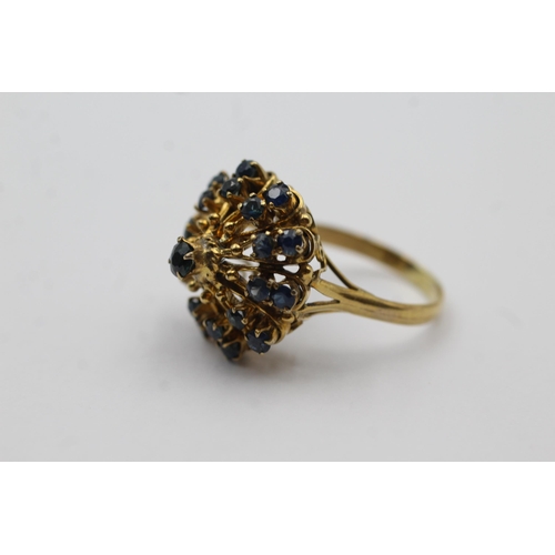 149 - 14ct Gold Sapphire Filigree Ornate Tower Cluster Cocktail Ring (5.5g) size Q