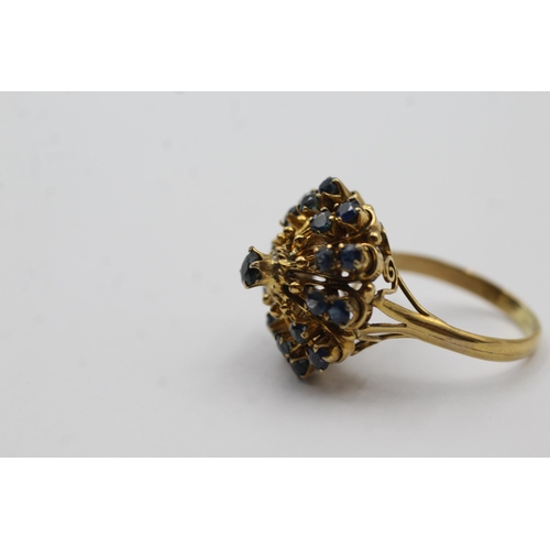 149 - 14ct Gold Sapphire Filigree Ornate Tower Cluster Cocktail Ring (5.5g) size Q