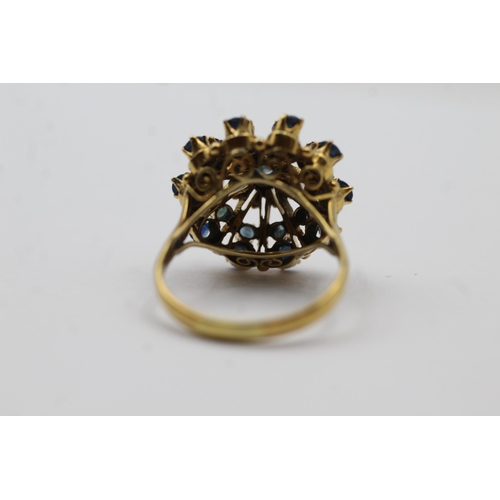 149 - 14ct Gold Sapphire Filigree Ornate Tower Cluster Cocktail Ring (5.5g) size Q