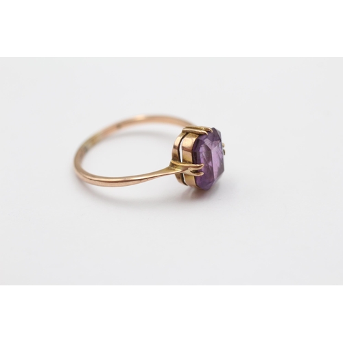 16 - 9ct Gold Vintage Amethyst Solitaire Statement Ring (1.9g) size R1/2
