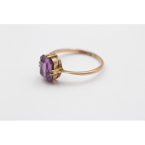 16 - 9ct Gold Vintage Amethyst Solitaire Statement Ring (1.9g) size R1/2