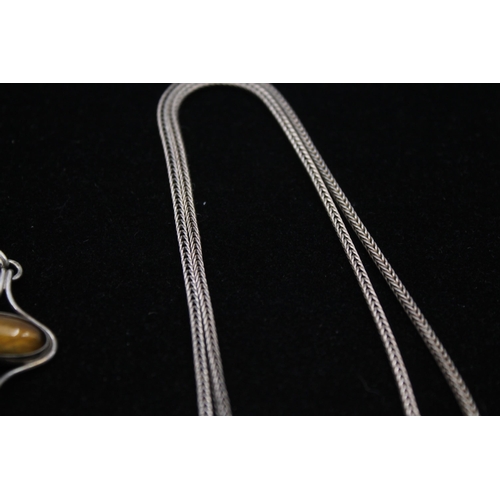 174 - A Modernist Silver Agate Necklace And A Tigerseye Bracelet (39g)