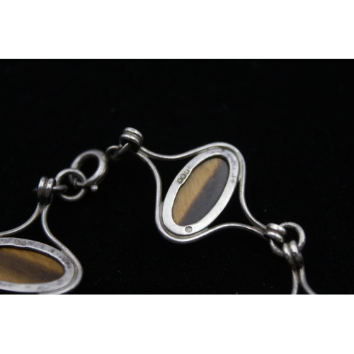 174 - A Modernist Silver Agate Necklace And A Tigerseye Bracelet (39g)