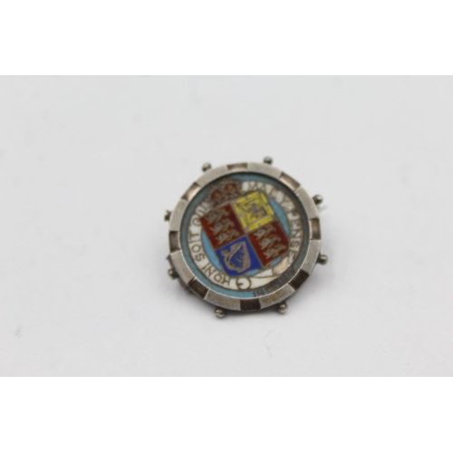 176 - Two Silver Enamel Coin Brooches (16g)