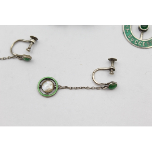 184 - Four Pieces Of Antique Silver Enamel Jewellery (15g)