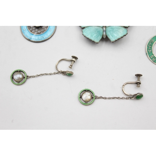 184 - Four Pieces Of Antique Silver Enamel Jewellery (15g)