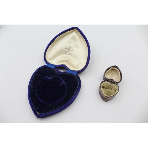 186 - Two Antique Heart Design Fitted Jewellery Cases Including A Victorian Engagement Ring Box (51g)