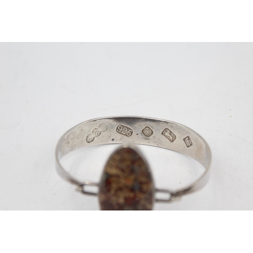 190 - A Modernist Silver Gemstone Bangle By Cw Sellors, And A Silver Jasper Pendant (71g)