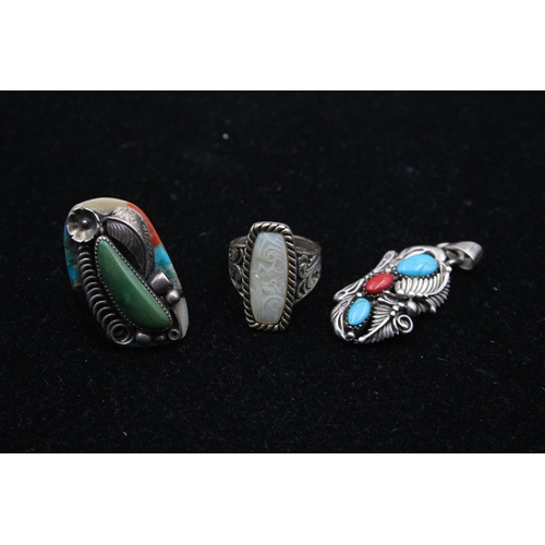 195 - Three Silver Native American Jewellery Pieces Including Dp And Carollyn Pollack (42g)