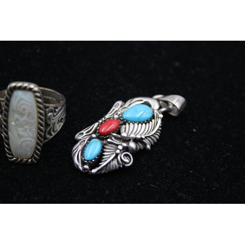 195 - Three Silver Native American Jewellery Pieces Including Dp And Carollyn Pollack (42g)