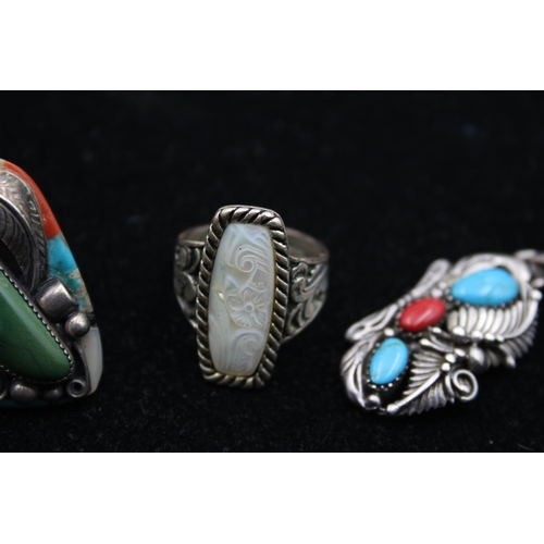 195 - Three Silver Native American Jewellery Pieces Including Dp And Carollyn Pollack (42g)