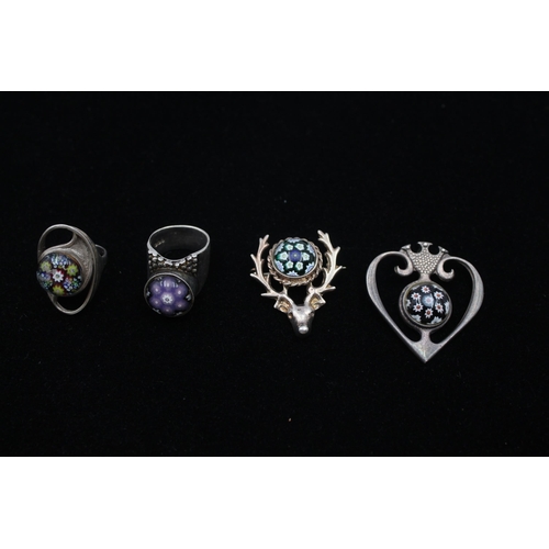 203 - Four Scottish Silver Jewellery Pieces By Caithness Glass (43g)